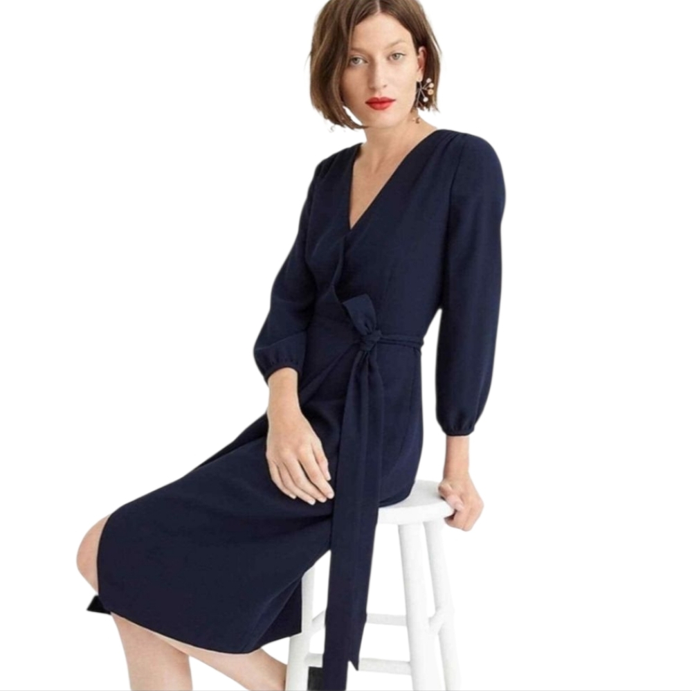 J.Crew Black 365 Crepe Self Tie Wrap Dress Bracelet Sleeves NWT Size 8
